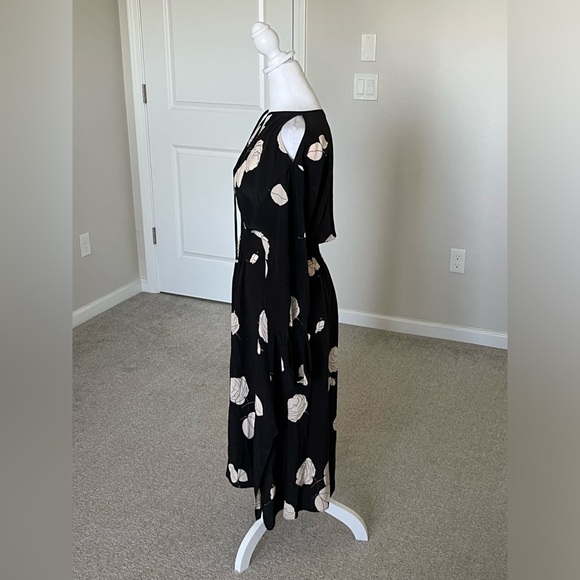 NWOT All Saints Black with Cream Lavete Rodin Smocked Floral Silk Dress Size S - Picture 2 of 11